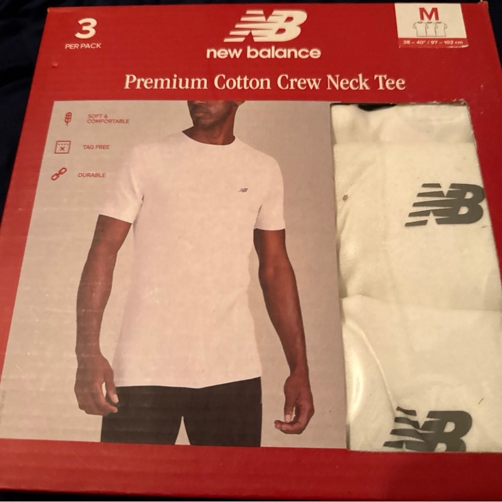 New Balance White Premium Cotton Crew Neck Tee. 3 pack